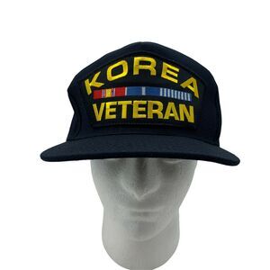 Vintage Korea Veteran Hat Men's Snapback Navy Blue Military War Vet Made USA 90s